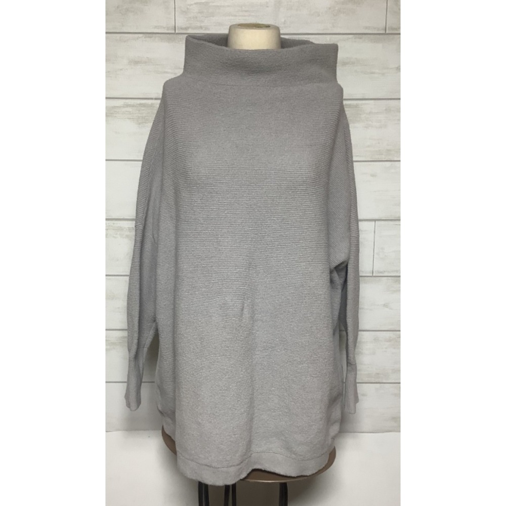 Free People Women's Size L Grey Ribbed Mock Neck Oversized Sweater